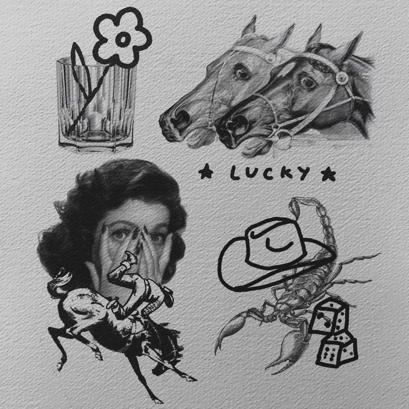 Flash sheet with horses, a cowboy rider, portrait and cowboy scorpion