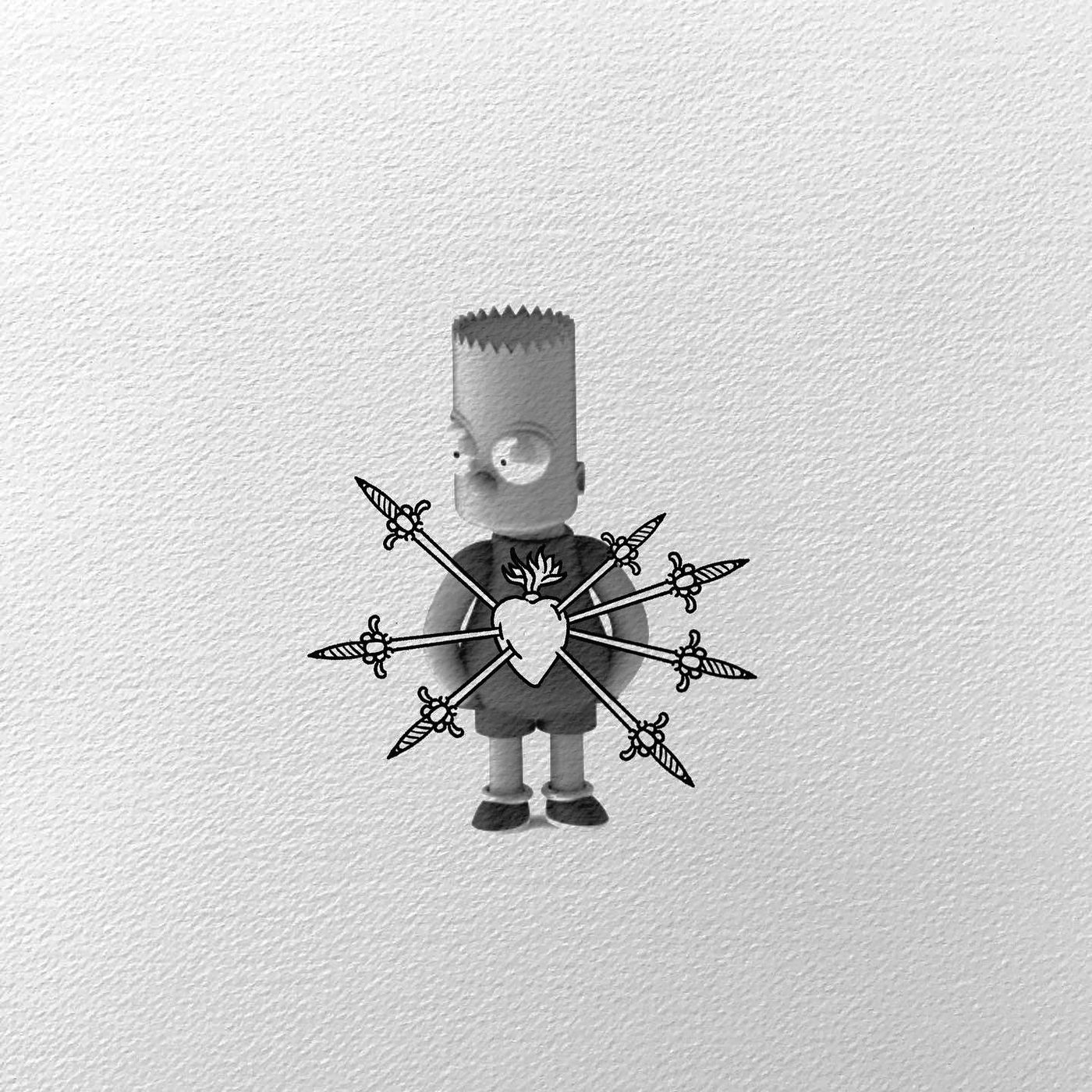 Bart figure with a sacred heart pierced by eight daggers